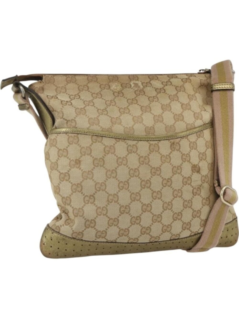 GUCCI GG Canvas Sherry Line Shoulder Bag Beige Gold 145857